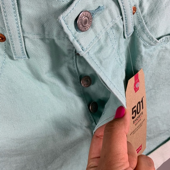 LEVI’S pastel mint 501 jeans shorts mid rise W27 - Picture 6 of 12